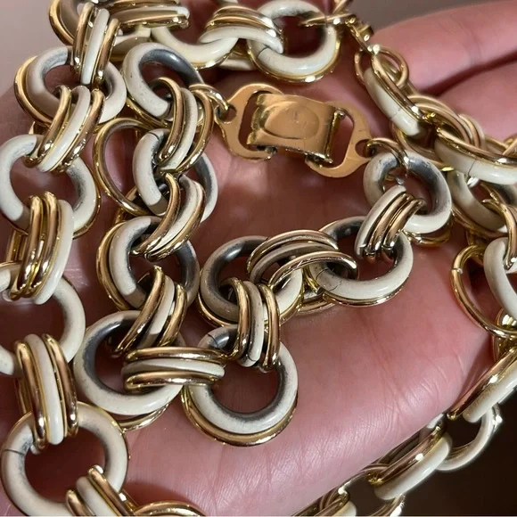 Trifari made in France 1940’s Art Deco Cream Gold Oversized Chain Necklace set